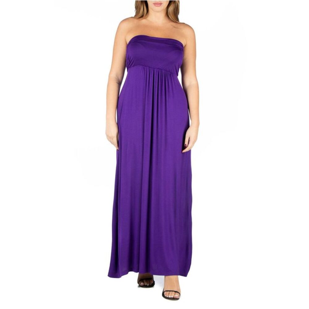 24seven Womens Plus Size Gentle Ruching Strapless Maxi Dress, NWT
